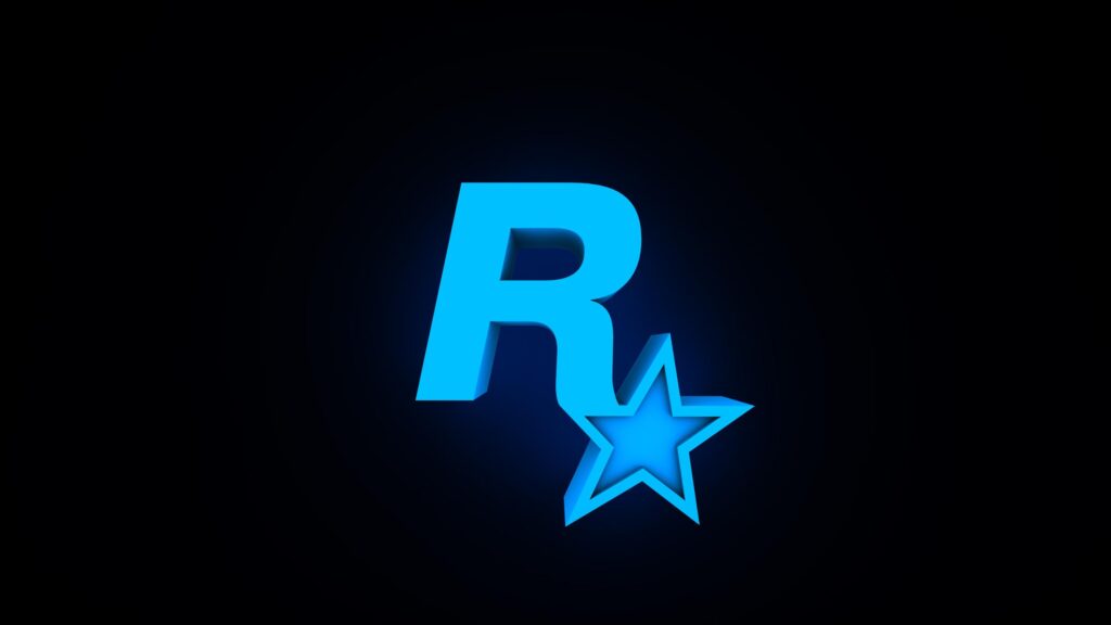 Minimalist Rockstar Games Logo Blue Neon 4K PC Wallpaper
