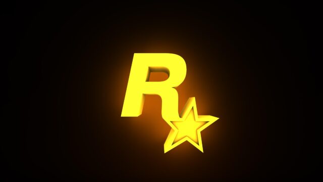 Minimalist Rockstar Games Logo Glowing Yellow 3D PC Wallpaper