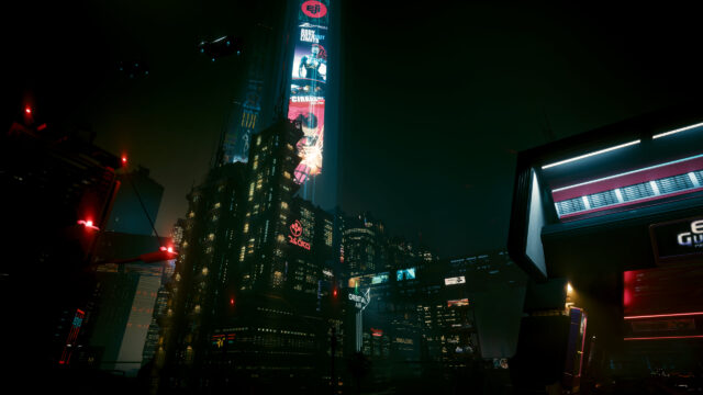 Cyberpunk Night City Skyscraper Neon Atmosphere Desktop Wallpaper