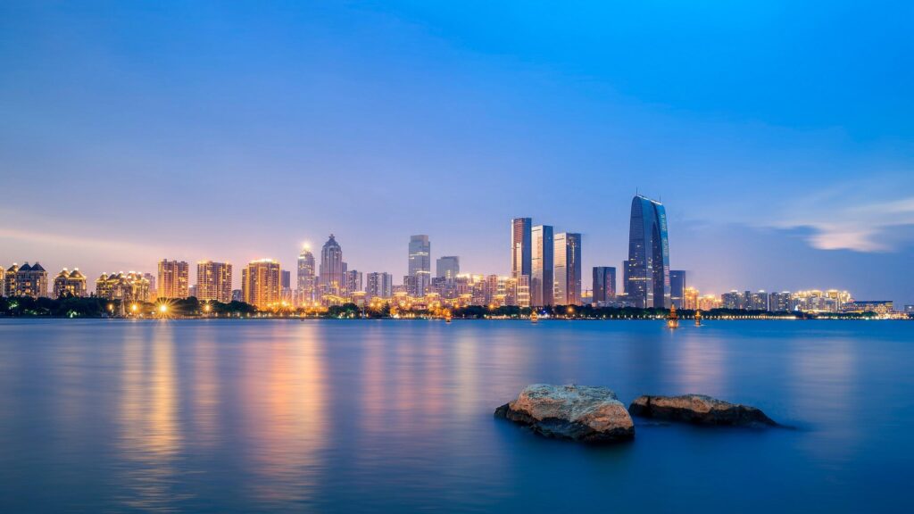 Breathtaking Suzhou Skyline Night View Over Jinji Lake 4K Desktop Wallpaper