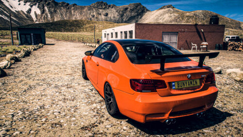 Stunning Bright Orange BMW M3 Coupe Sports Car Desert Landscape PC Wallpaper