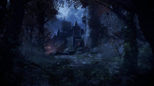 Mysterious Gothic Castle at Night Dark Fantasy Desktop Wallpaper