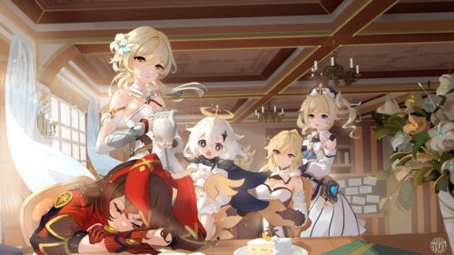 Genshin Impact Anime Girls Afternoon Tea Gathering PC Wallpaper