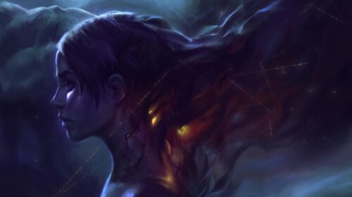 Ethereal Woman with Celestial Cosmic Energy Hair 4K Desktop Wallpaper