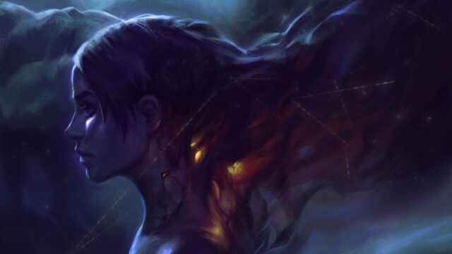 Ethereal Woman with Celestial Cosmic Energy Hair 4K Desktop Wallpaper
