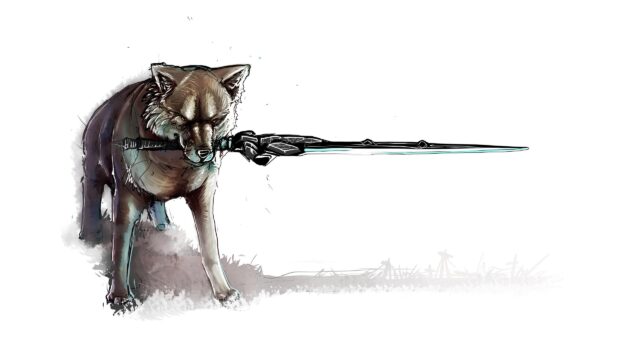 Epic Fantasy Wolf Carrying a Blade Digital Art Desktop Wallpaper