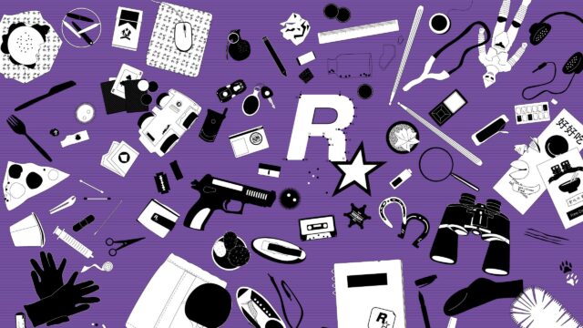 Minimalist Purple RockStar Games Logo Collage Aesthetic Desktop Wallpaper
