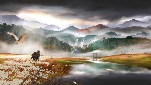 Stunning Samurai Riding Through Misty Japanese Valley Landscape PC Wallpaper