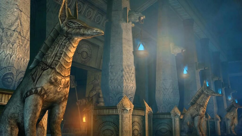 Mystical Ancient Egyptian Anubis Temple Hallway 4K Wallpaper