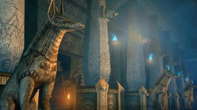 Mystical Ancient Egyptian Anubis Temple Hallway 4K Wallpaper