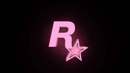 Minimalist Pink Rockstar Games Logo 4K Desktop Wallpaper