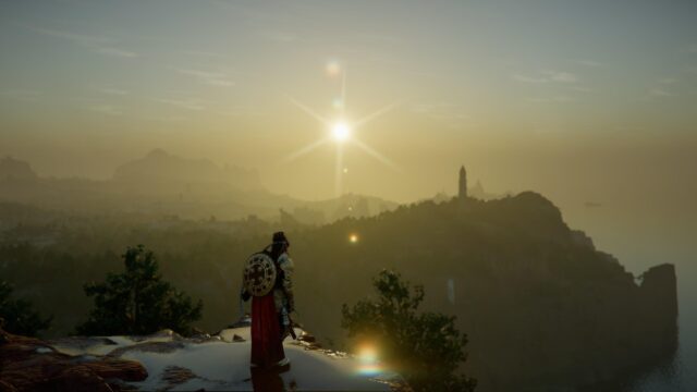 Spartan Warrior Standing on Cliff at Sunset 4K PC Wallpaper