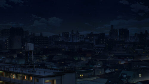 Aesthetic Anime Cityscape at Night Overlooking Urban Skyline PC Wallpaper