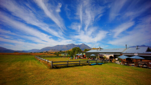 Stunning Mountain Landscape and Countryside Cafe Desktop Wallpaper