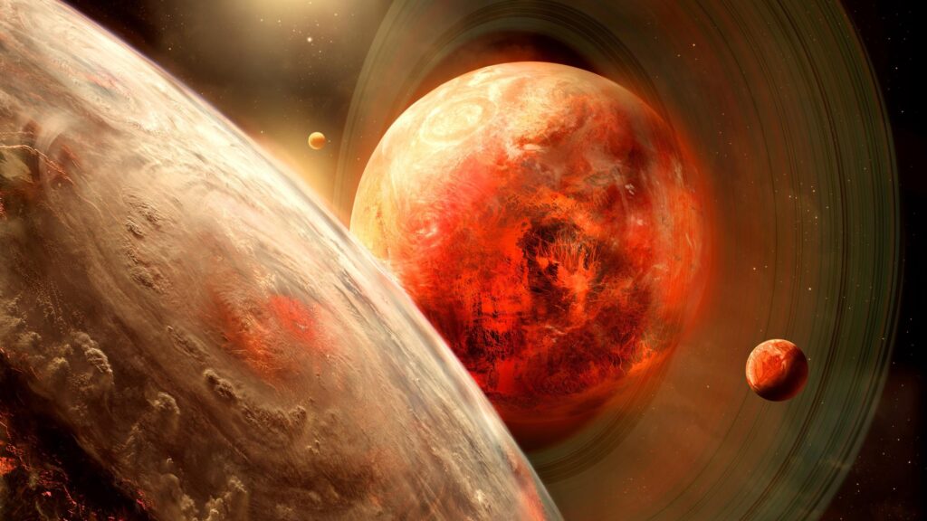Breathtaking Red Planet and Ringed World Space Odyssey 4K Wallpaper