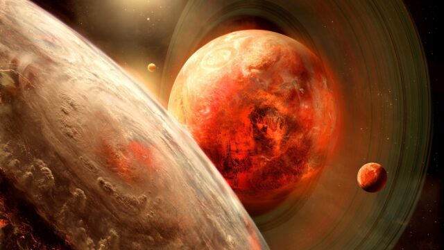 Breathtaking Red Planet and Ringed World Space Odyssey 4K Wallpaper