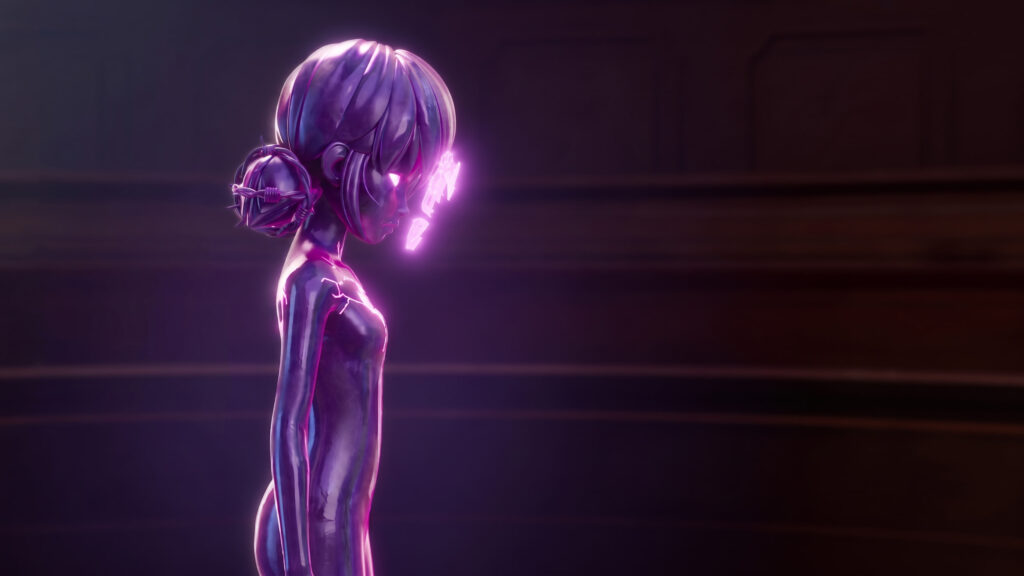 Abstract Glowing Purple Anime Girl Silhouette Digital Art PC Wallpaper