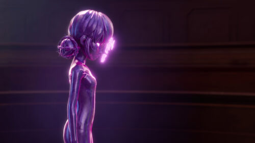 Abstract Glowing Purple Anime Girl Silhouette Digital Art PC Wallpaper