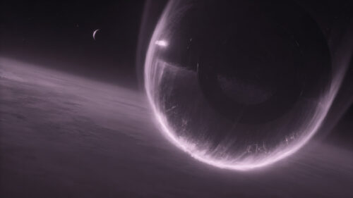 Minimalist Dark Space Sphere and Distant Moon PC Wallpaper
