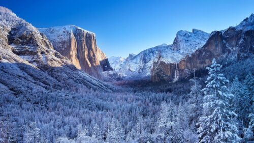 Breathtaking Yosemite National Park Winter Valley Snow Covered Landscape 4K Wallpaper