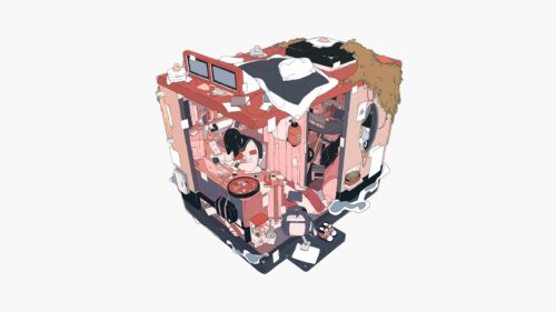 Cozy Anime Girl Isometric Room Design Illustration 4K Wallpaper