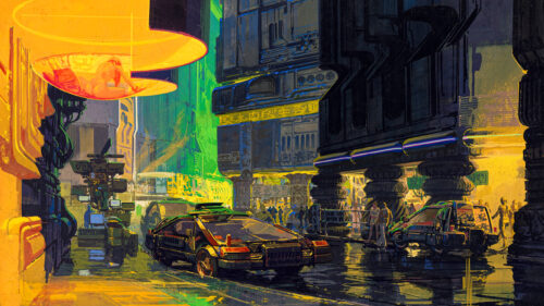 Cyberpunk City Street with Futuristic Vehicles and Neon Lights 4K Wallpaper