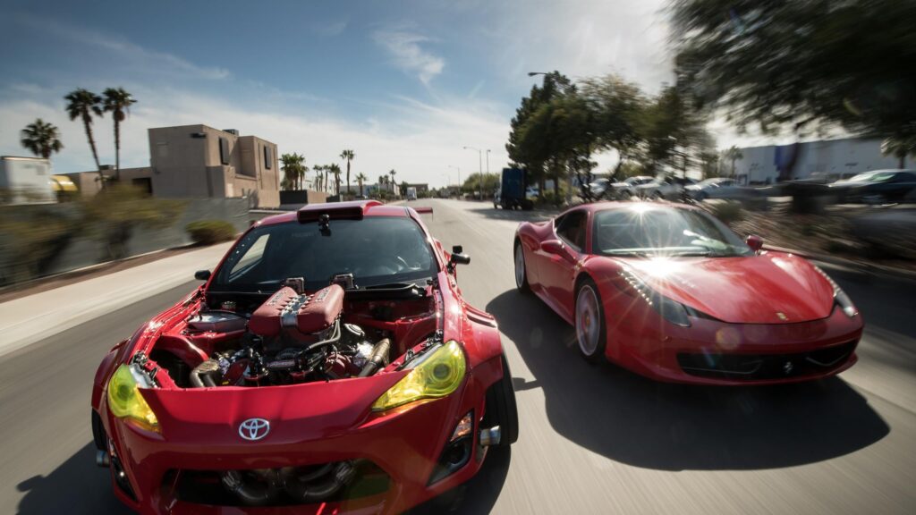 Custom Ferrari V8 Powered Toyota 86 and Ferrari 458 Italia Racing PC Wallpaper