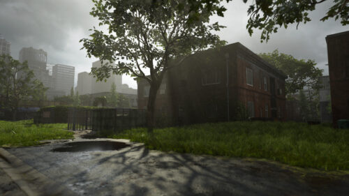 Post Apocalyptic Urban Landscape with Overgrown Nature Desktop Wallpaper