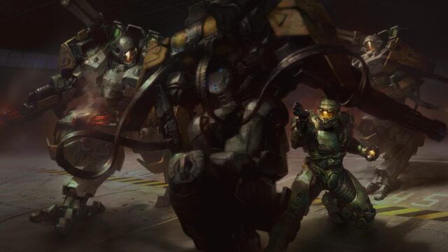 Master Chief and Spartan Mech Suit Battalion Battle Scene 4K Wallpaper
