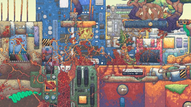 Complex Cybernetic Circuitry and Organic Growth Abstract PC Wallpaper