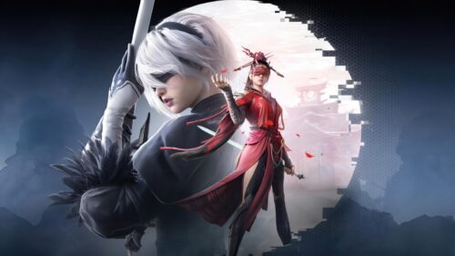 2B Nier Automata and Red Warrior Female Fantasy Desktop Wallpaper