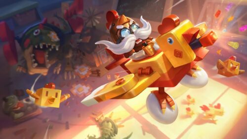 Cartoon Chicken Pilot Flying a Blocky Plane 4K Wallpaper