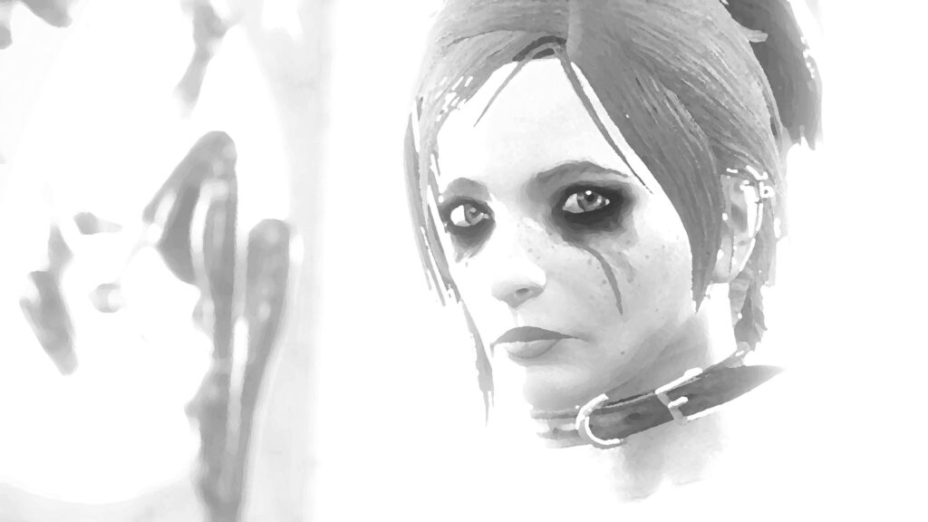 Ethereal Sketch Portrait of a Gothic Woman Monochrome PC Wallpaper