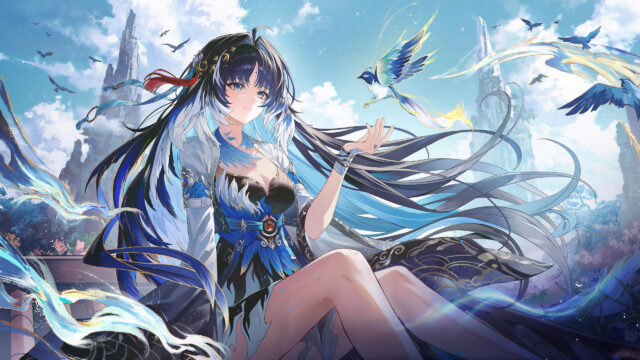 Beautiful Anime Girl with Blue Birds Fantasy Landscape 4K PC Wallpaper
