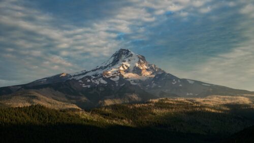 Stunning Snow Capped Mount Hood Peak at Sunset Desktop Wallpaper