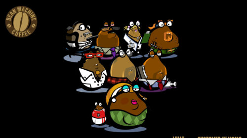Funny Cartoon Bean Characters Bean Machine Coffee Themed PC Wallpaper