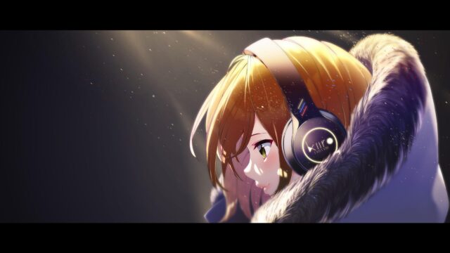 Anime Girl Listening to Music with Headphones 4K Desktop Wallpaper