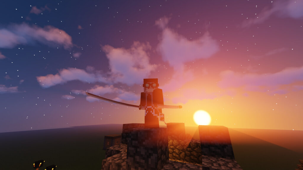 Minecraft Warrior Character Silhouette at Sunset Desktop Wallpaper