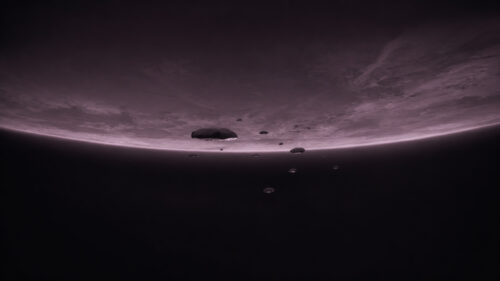 Minimalist Dark Purple Planet Orbiting Asteroids 4K PC Wallpaper