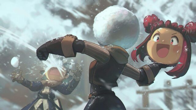 Anime Girl Snowball Fight Fun Winter Scene 4K Wallpaper