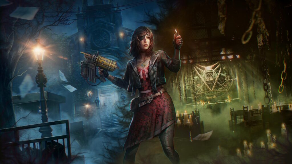 Gothic Survival Horror Girl with Flare Gun Desktop Wallpaper
