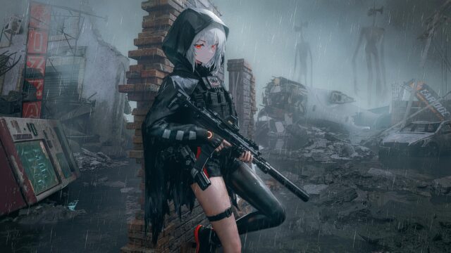 Anime Girl Warrior in Post Apocalyptic Rain Cityscape 4K PC Wallpaper