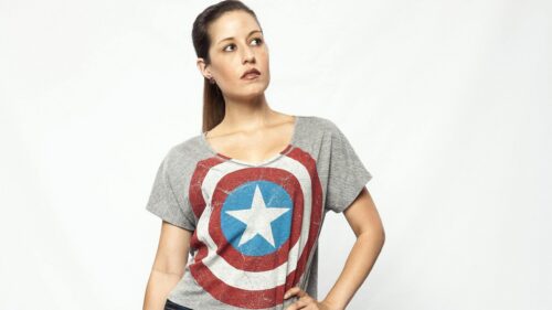 Woman Wearing Captain America Shield Graphic T-Shirt PC Wallpaper