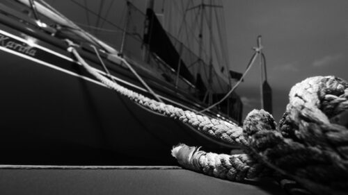 Black and White Nautical Mooring Rope and Sailing Yacht Desktop Wallpaper