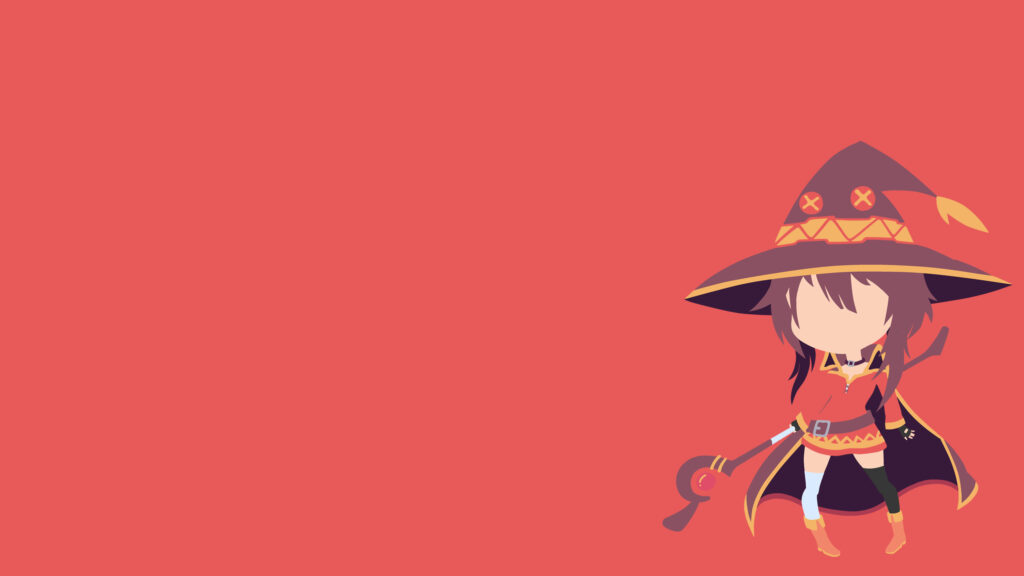 Minimalist Megumin Konosuba Chibi Art Red Background PC Wallpaper