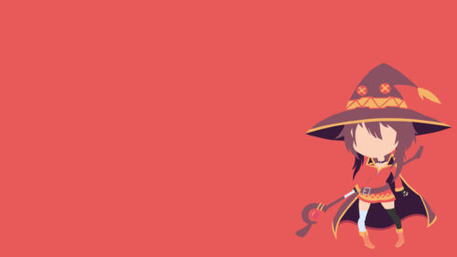 Minimalist Megumin Konosuba Chibi Art Red Background PC Wallpaper
