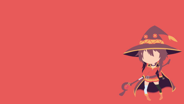 Minimalist Megumin Konosuba Chibi Art Red Background PC Wallpaper