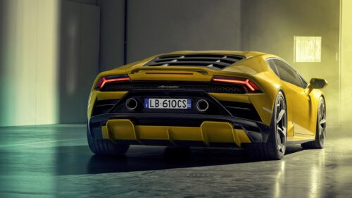 Stunning Yellow Lamborghini Huracan Evo Rear View 4K PC Wallpaper