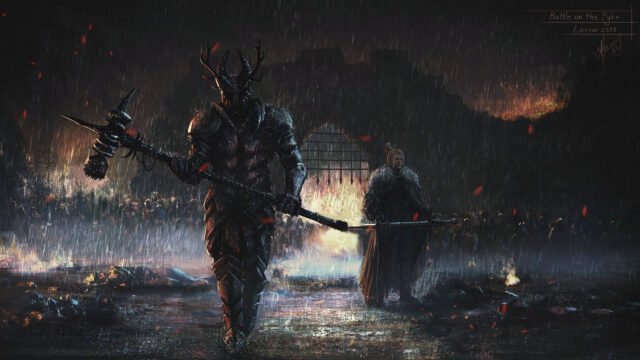 Epic Fantasy Battle on the Pyke Dark Warrior Desktop Wallpaper