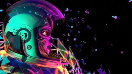 Futuristic Neon Astronaut Cyborg in Space 4K PC Wallpaper